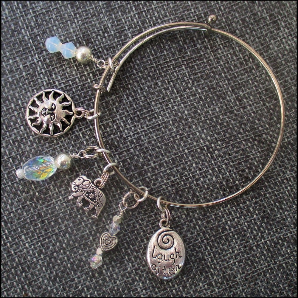 Elephant Charm Stackable Silver Bangle - image 4